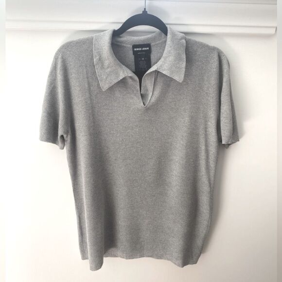 GIORGIO ARMANI Silk Knit Polo Shirt Collared Luxury Designer Unisex Minimalist - Picture 2 of 8